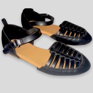 Faux-Leather Ankle-Strap Huarache Flats